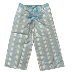 TOMMY BAHAMA Cliffside Striped Blue‎ White Cropped 100% Silk Pants sz 8 New!